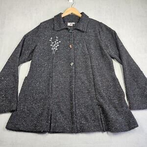 Womens Cardigan Small Artsy Hippie Black Hand Painted Glass Button Lady Jane